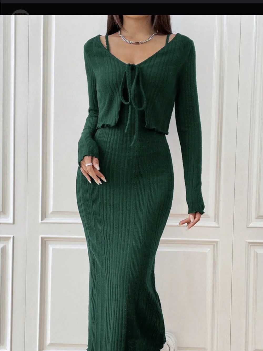 SHEIN Dark Green Ribbed Knit Two-Piece Midi Dress